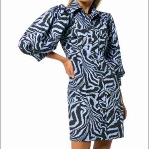 GANNI NWT Blue & Black Zebra 🦓 Mini Dress 💙🖤💙